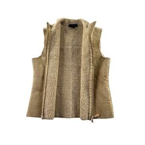 Vintage Y2K Express Womens XS Tan Leather Suede Sherpa Lined Vest Jacket Western
